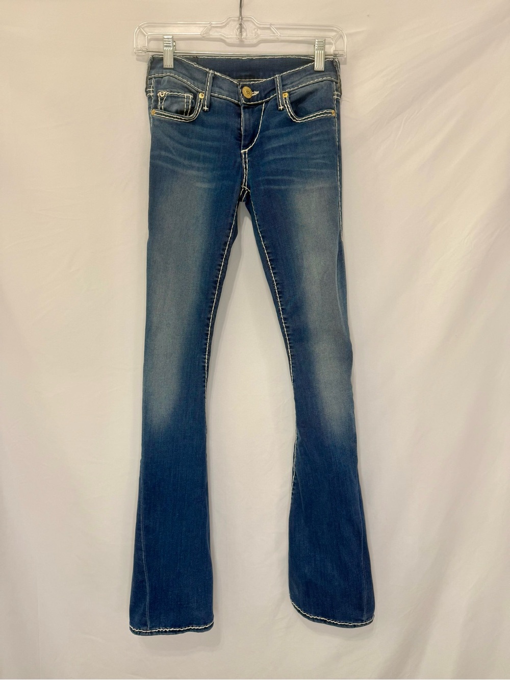 True Religion Women's MedBlue Mid Rise Bootcut Jeans w Contrast Stitching Becca